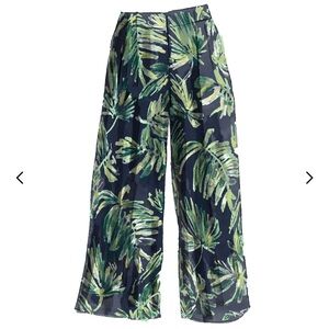 J. PETERMAN Green Black Tropical Palm Print Culottes Cropped Pants 10 Medium 🌴